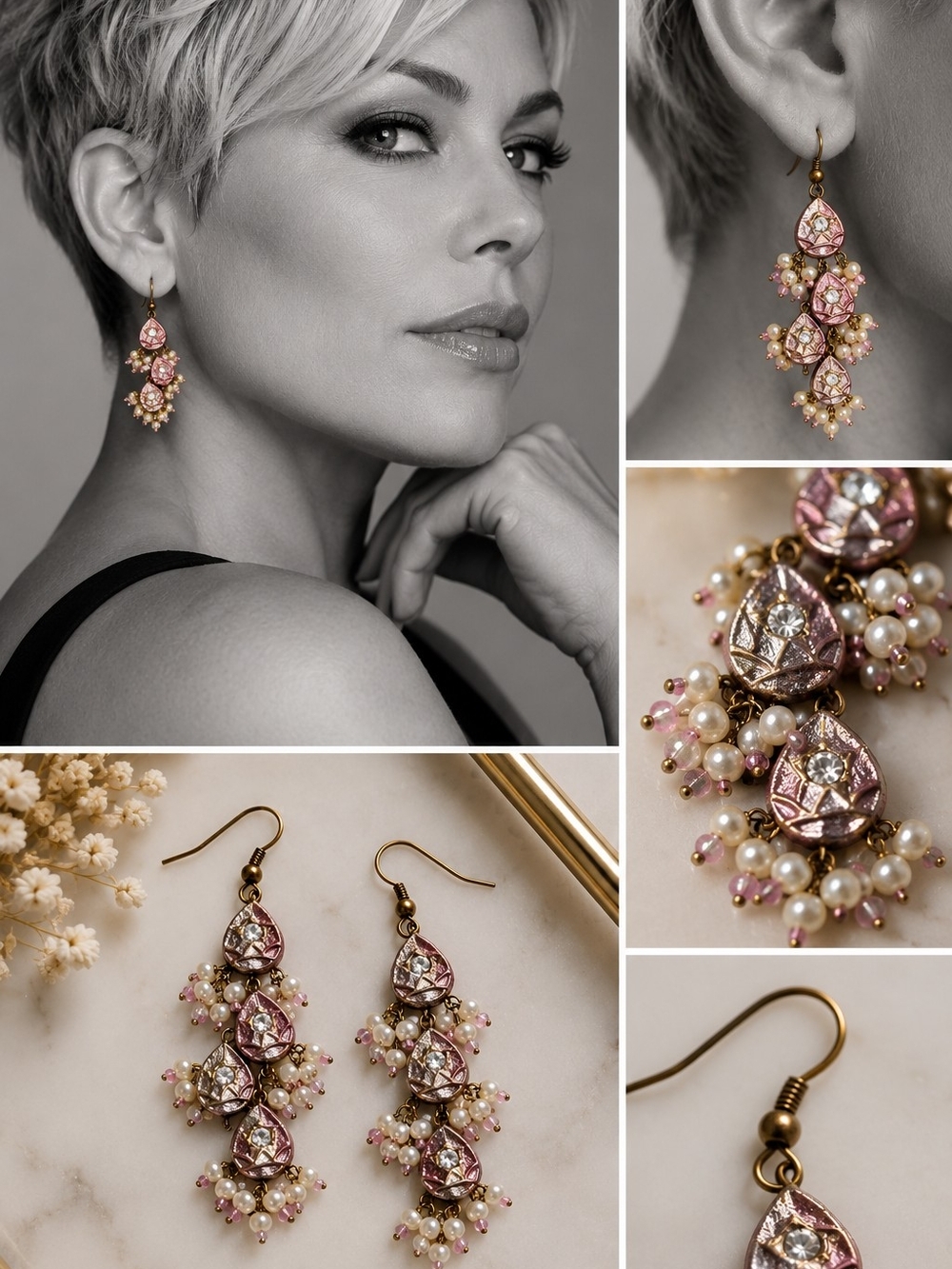 Elegant Pink Pearl Drop Earrings by